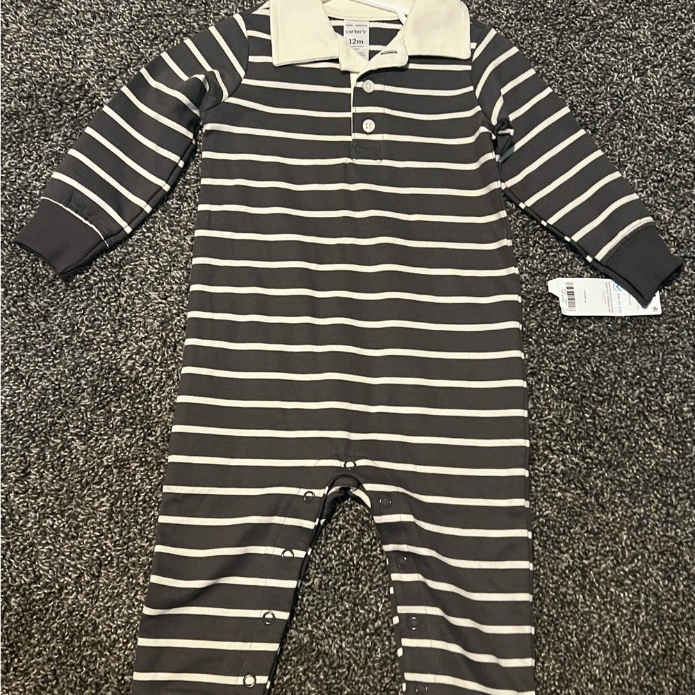 Carter's Charcoal and Cream Striped Footie